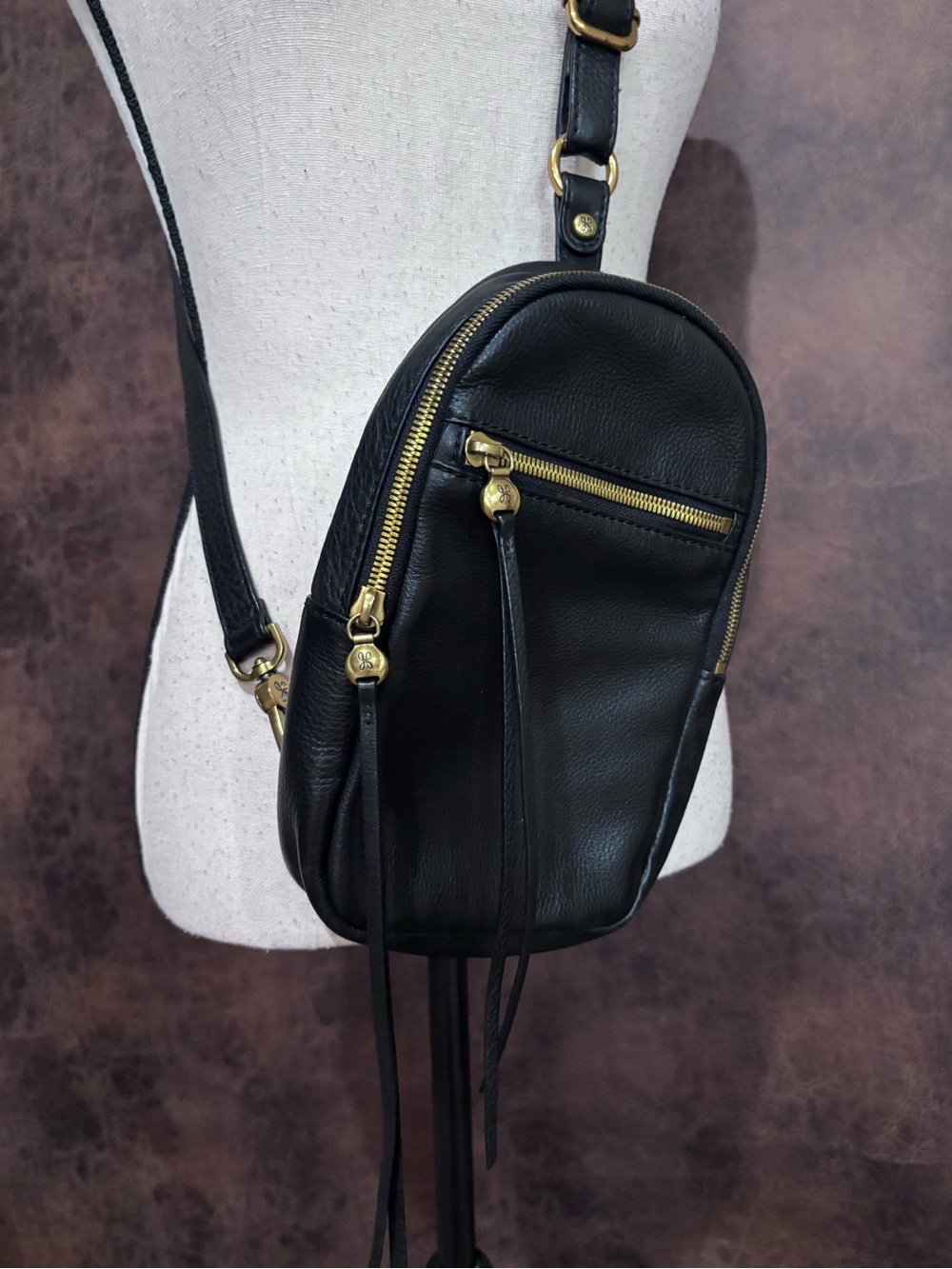 Hobo black leather sling bag
